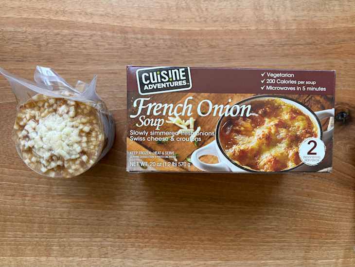 French Onion soup package on countertop.