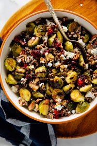 Wild Rice Garnished with Toasted Cranberries and Brussels Sprouts