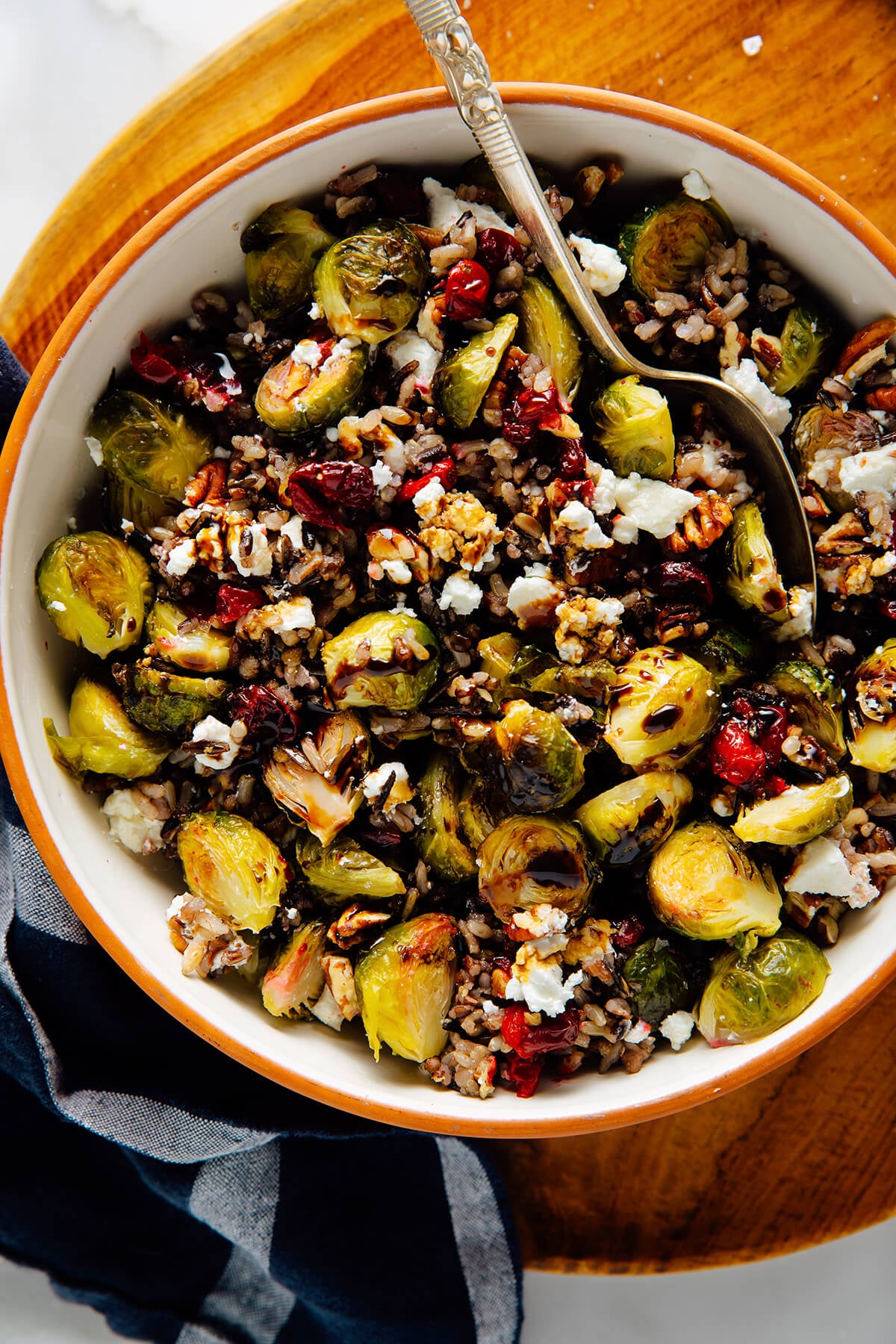 Wild Rice Garnished with Toasted Cranberries and Brussels Sprouts