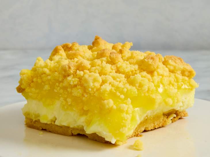 lemon cream cheesecump cake on plate