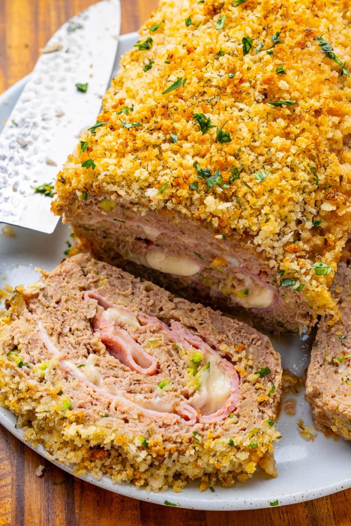 Meatloaf stuffed with Chicken, Ham, and Cheese