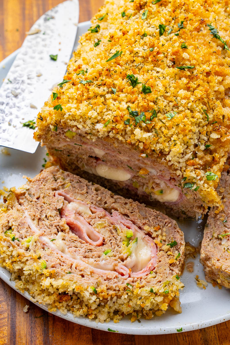 Meatloaf stuffed with Chicken, Ham, and Cheese