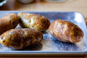 Oven-Roasted Potatoes Garnished with Crunchy Broccoli and Bacon