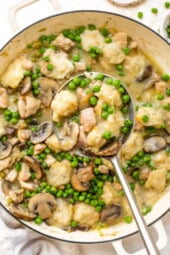 Satisfying Chicken and Dumplings featuring Leeks, Mushrooms, and Peas Recipe