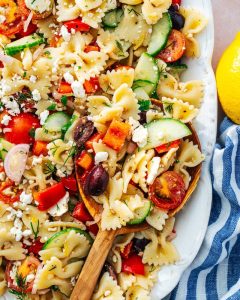 Greek Pasta Salad with Fresh Vegetables and Feta, Inspired by Mediterranean Flavors