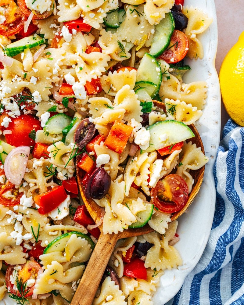 Greek Pasta Salad with Fresh Vegetables and Feta, Inspired by Mediterranean Flavors