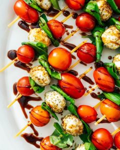 Skewers of Tomato, Mozzarella, and Basil