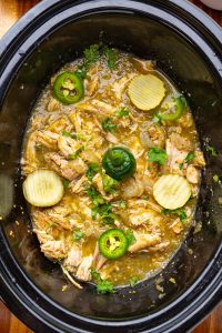 Slow Cooker Chicken topped with Pickle Salsa Verde