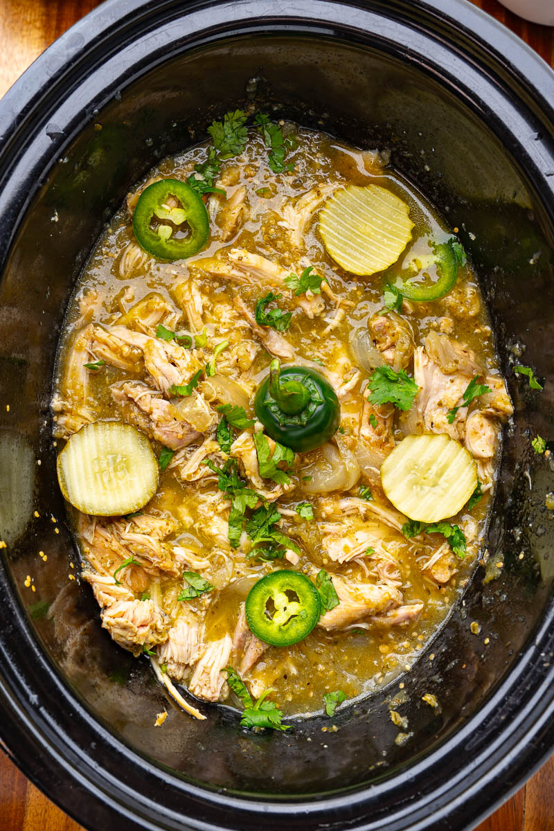 Slow Cooker Chicken topped with Pickle Salsa Verde