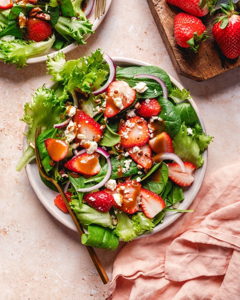 Strawberry Salad Mixed with Balsamic Vinaigrette Dressing