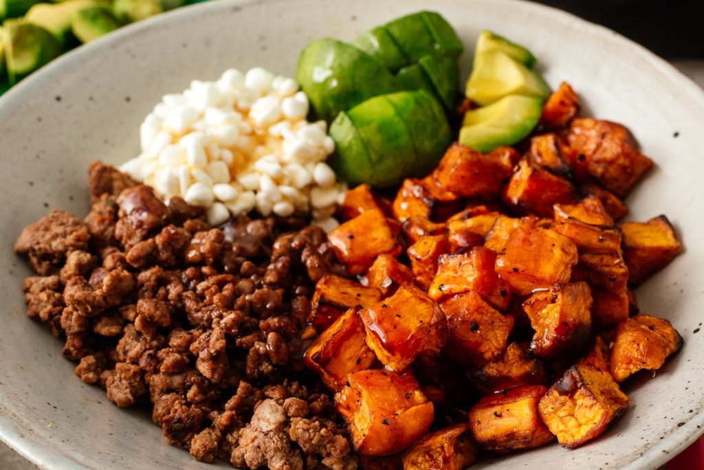 Sweet Potato Beef Bowl with Cottage Cheese and Spicy Honey Influenced by TikTok