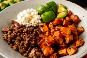 Sweet Potato Beef Bowl with Cottage Cheese and Spicy Honey Influenced by TikTok