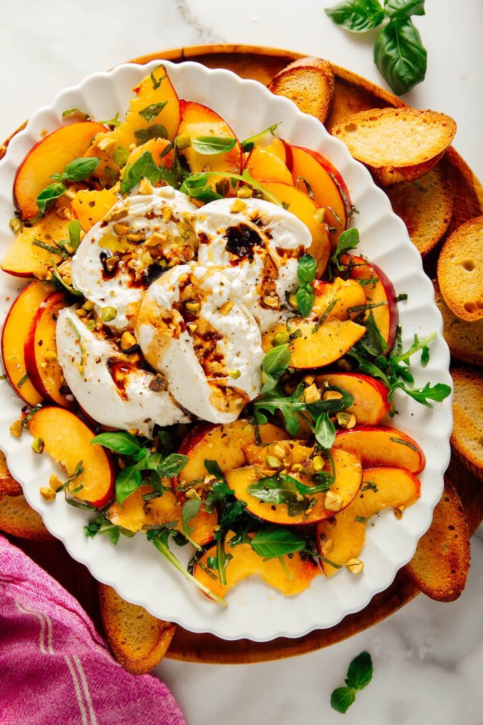 Salad Featuring Fresh Peaches and Silky Burrata Cheese