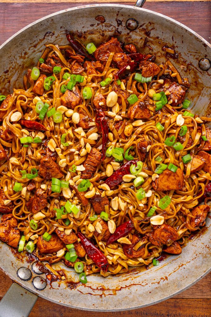 Sautéed Noodles with Fiery Kung Pao Chicken