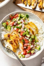 Chicken Bowls featuring Feta Brine and Shirazi Salad