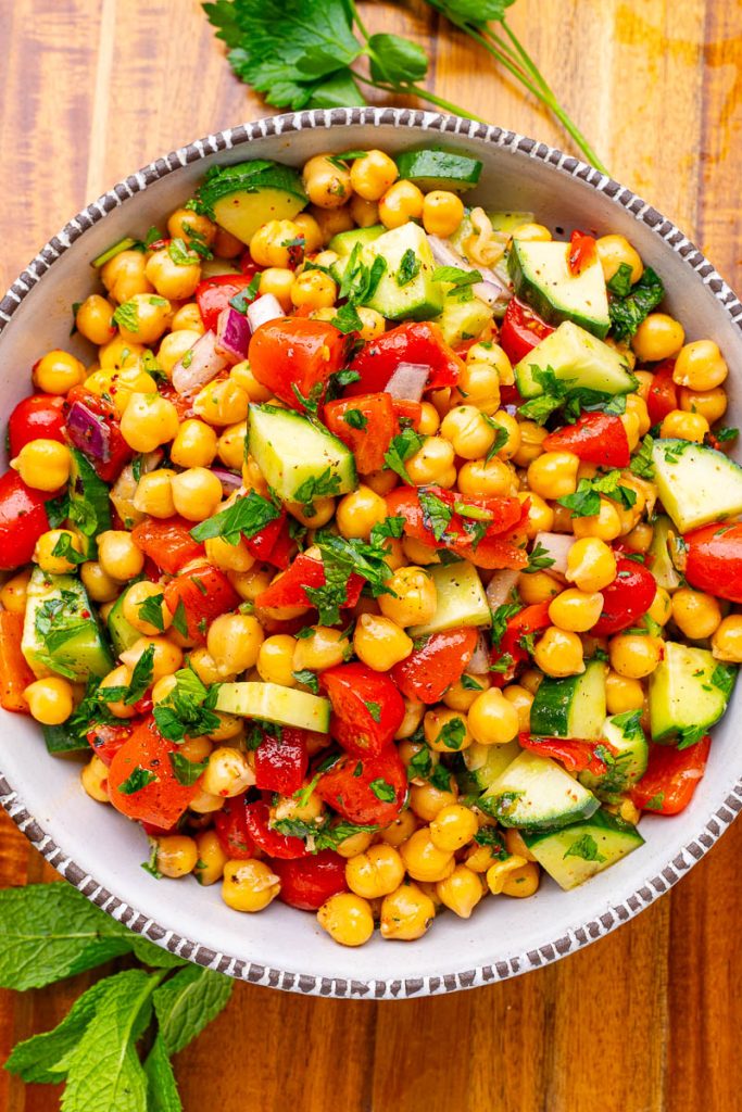 Chickpea Salad Featuring Mediterranean Components