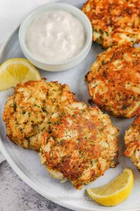 Crispy Pan-Seared Crab Cakes Showcasing a High Crab Meat Content with Little Filler