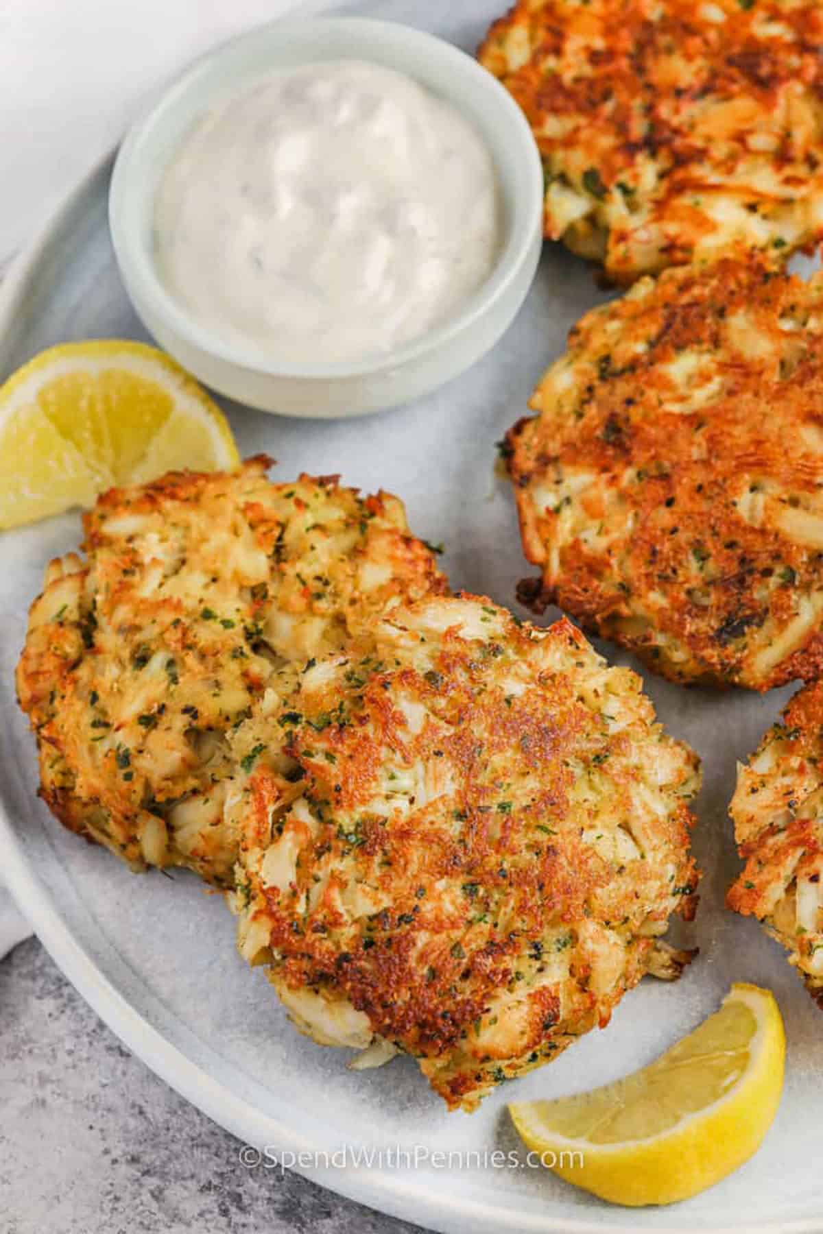 Crispy Pan-Seared Crab Cakes Showcasing a High Crab Meat Content with Little Filler