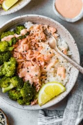 Salmon and Broccoli Rice Bowls with Crushed Components