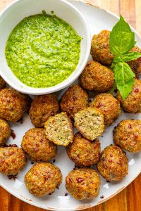Chicken Meatballs with Pesto Sauce
