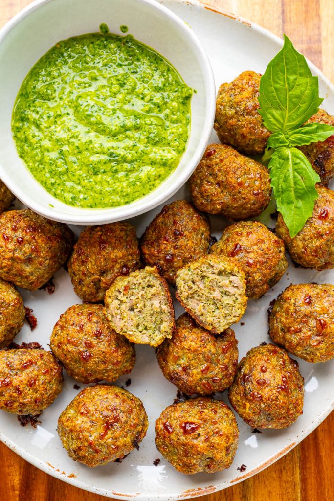 Chicken Meatballs with Pesto Sauce