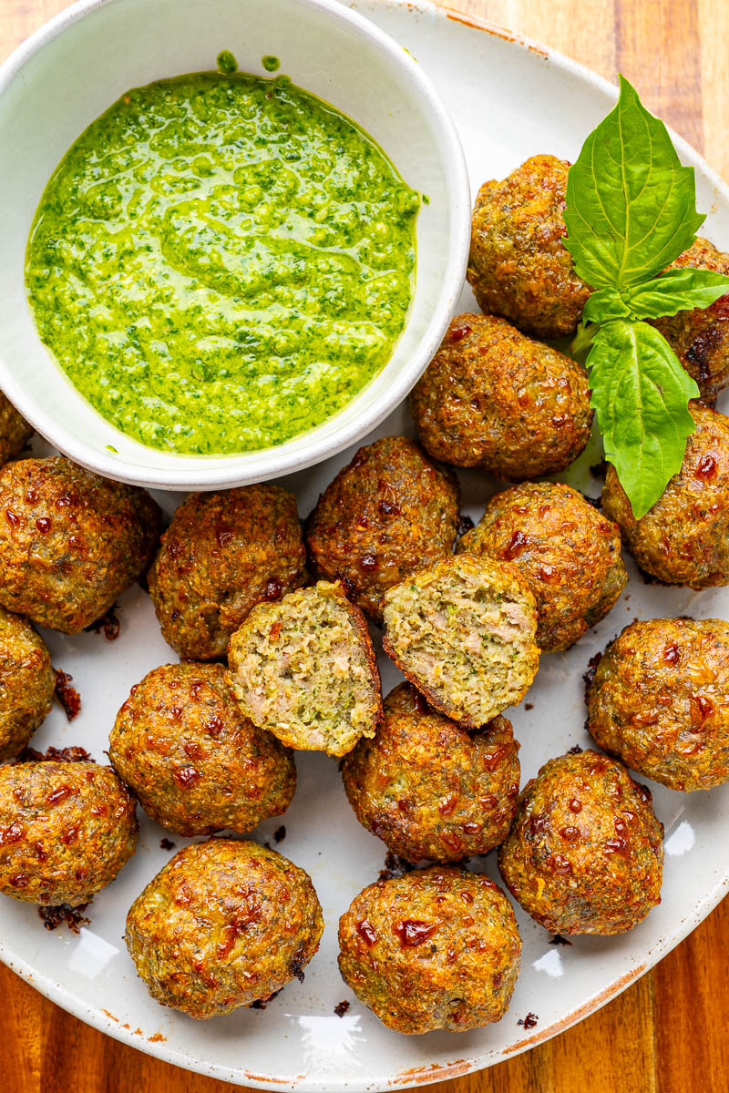 Chicken Meatballs with Pesto Sauce