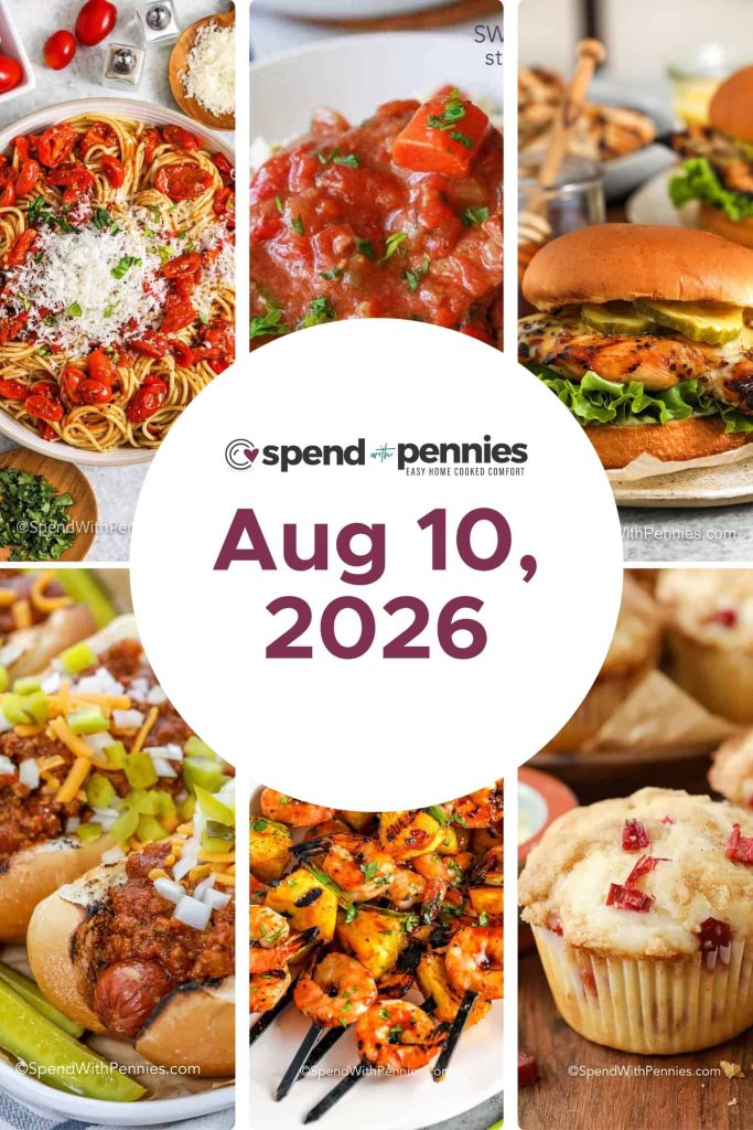 Weekly Meal Schedule for August 10, 2026
