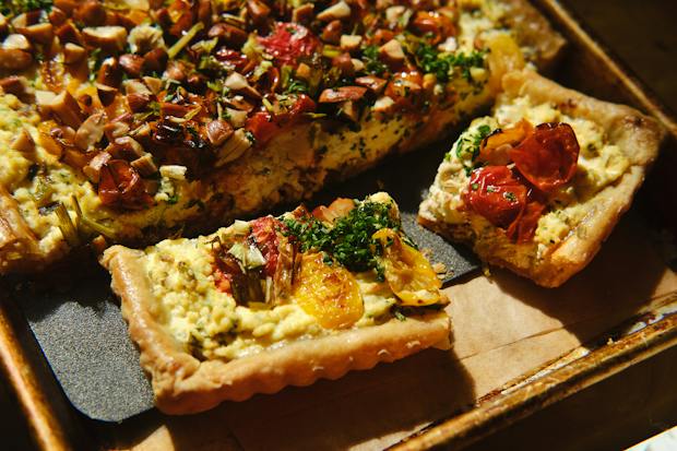 Cherry Tomato Tart with Burnt Scallion Ricotta